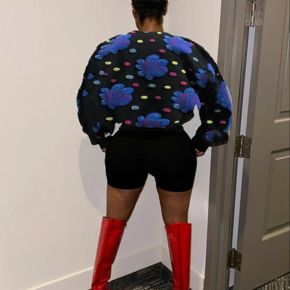 Fashion Nova 5X Teddy Jacket with Playful colorful abstract floral fuzzy Design - Picture 2 of 12